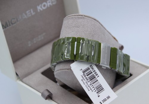 NEW AUTHENTIC MICHAEL KORS EVEREST SILVER BLACK GREEN SILICONE MK8981 MENS WATCH - Picture 15 of 20