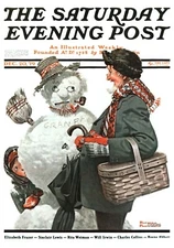 Saturday Evening Post 1919 Cover  Reproduction Giclee Print Snowman and Granny