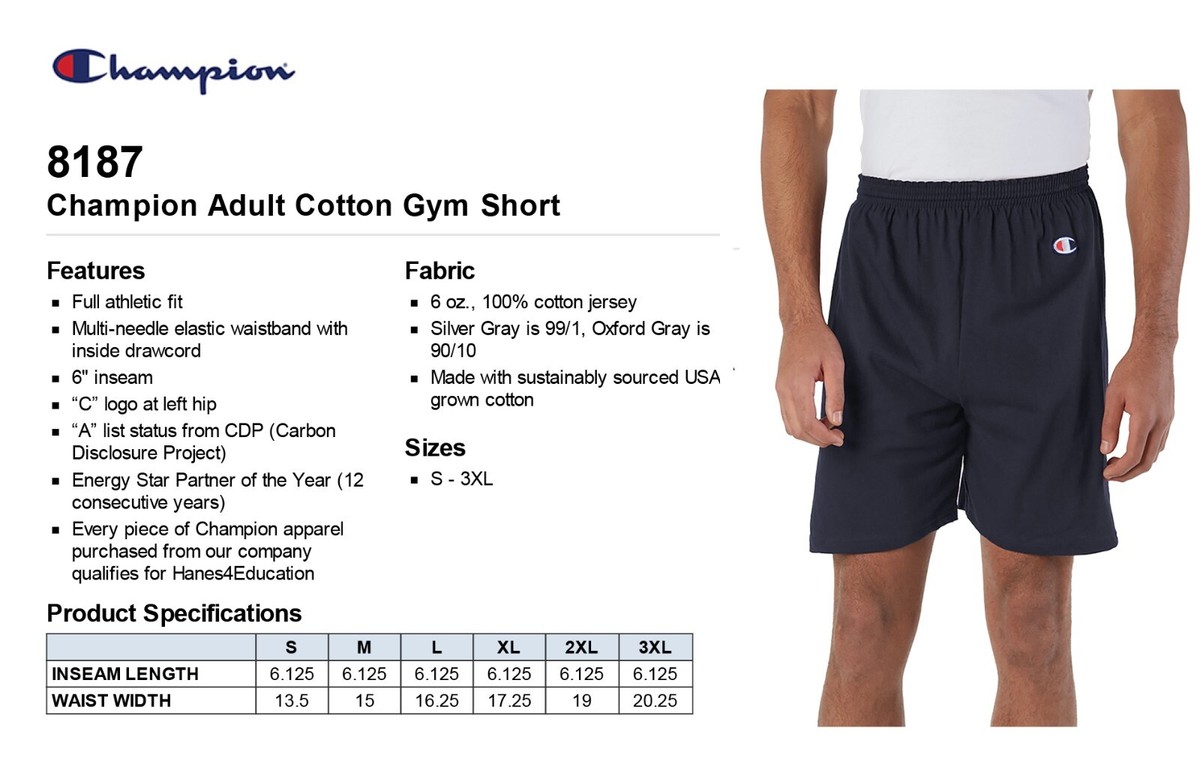Champion Men's 6.1 oz Cotton Jersey Shorts With Drawstring S-3XL