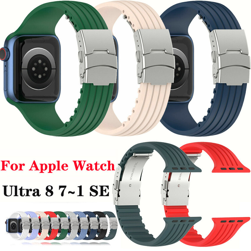 Strap Folding Buckle For Apple Watch Series Ultra 2 Ultra 9 8 7 6 SE Silicone