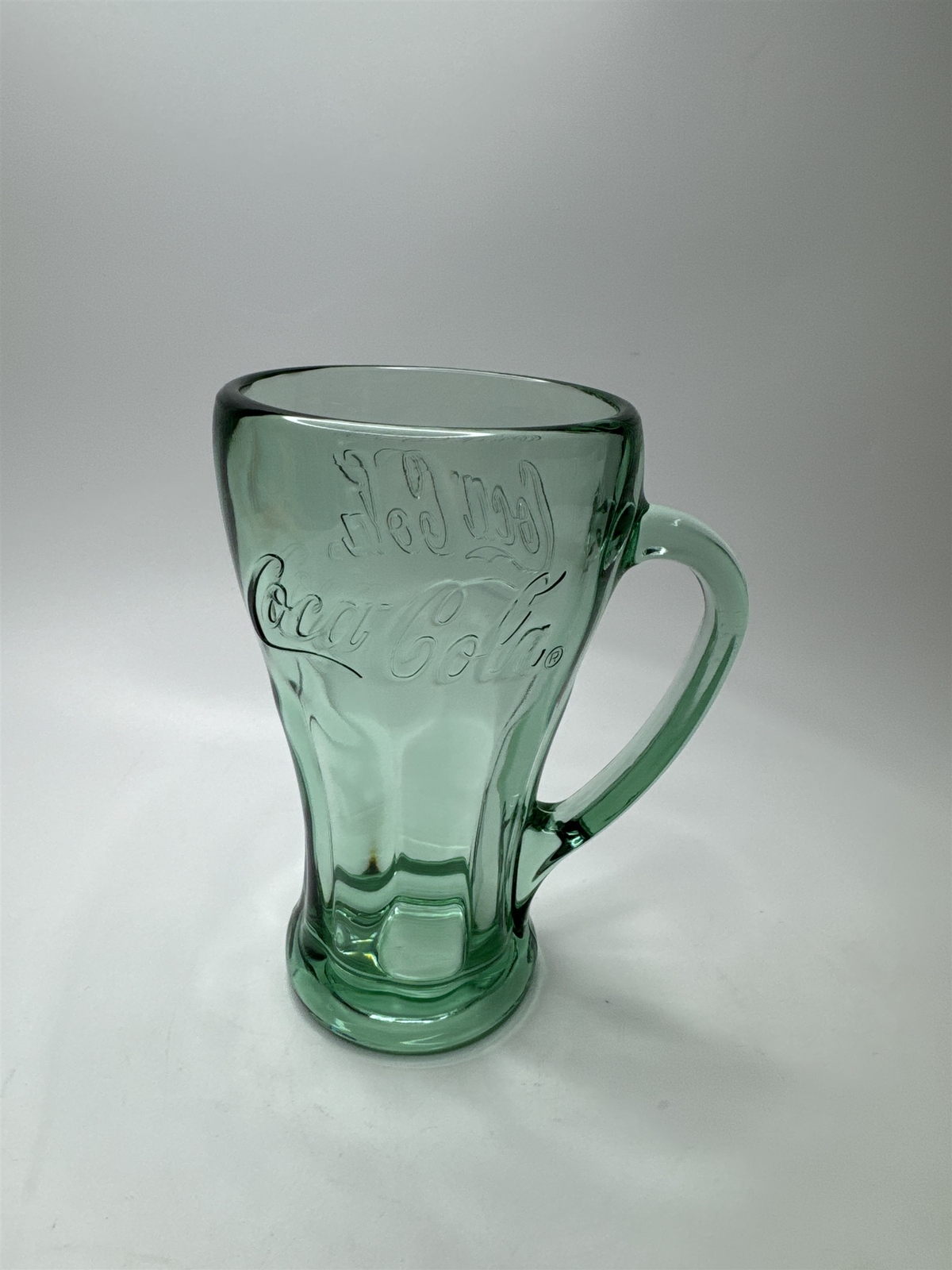 Coca Cola Coke Green Glass Mug Style Handle Heavy Thick Libbey Drinking Glass