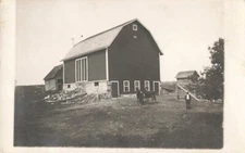 Postcard RPPC Large Barn On Hill Farmer Horses CYKO Stamp Box
