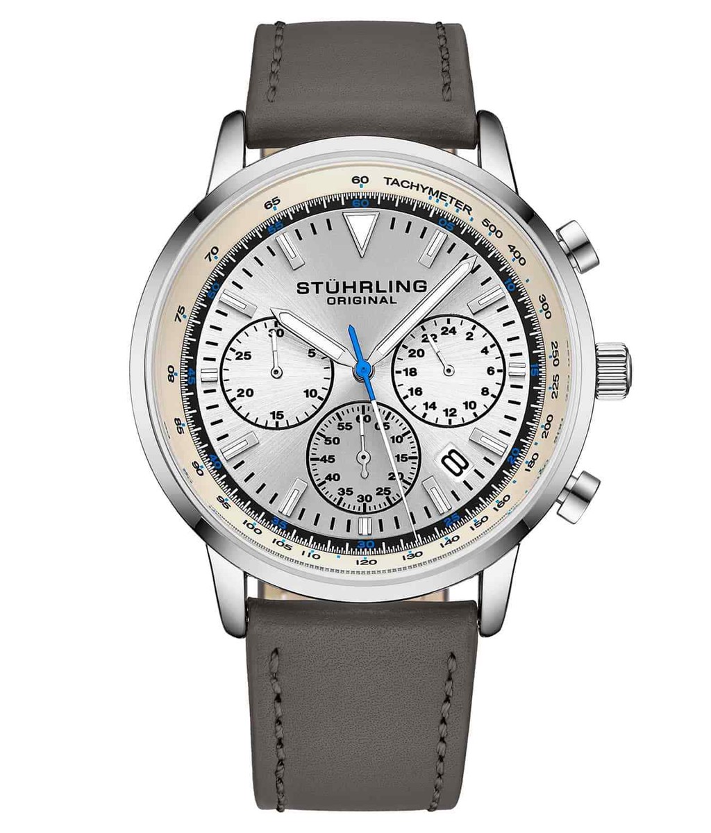 Mens Wrist Watch Timepiece Chronograph Leather Strap Rotating