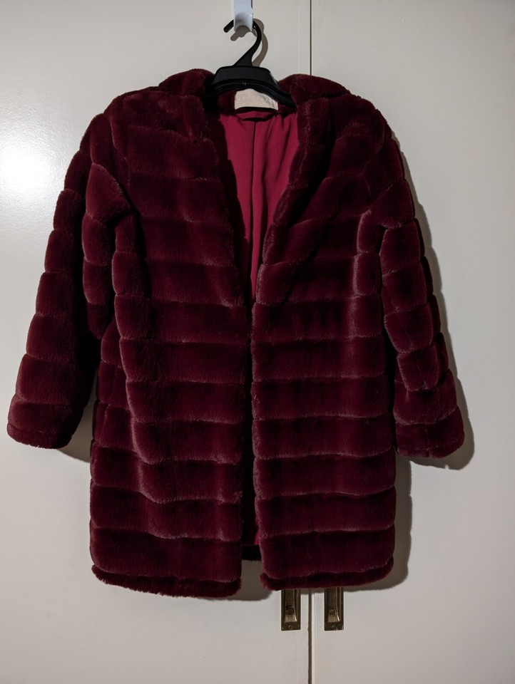 Womens KEEPSAKE Maroon Faux Fur Jacket - Size XS (T32)