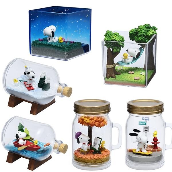 RE-MENT Peanuts SNOOPY & WOODSTOCK Terrarium On Vacation