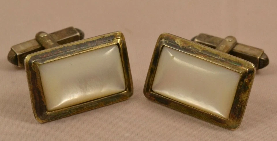 ART DECO Manschettenknöpfe 835 Silber Perlmutt cufflinks silver mother of pearl - Bild 2 von 4
