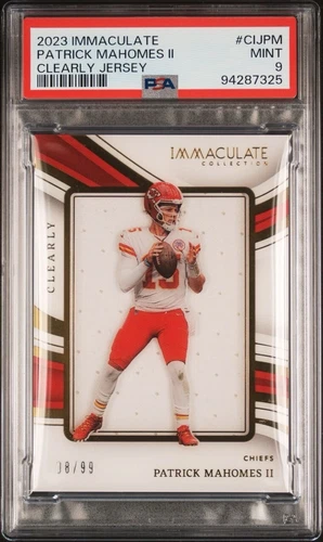 2023 IMMACULATE PATRICK MAHOMES /99 CLEARLY JERSEY PATCH #CIJPM PSA 9