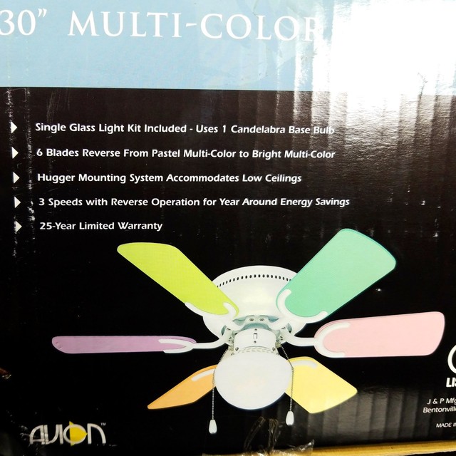 Avion Kids Ceiling Fan Light 30 Inch Rainbow Multicolor 6 Blades