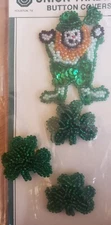 button covers SET OF 4 - ST PATRICKS DAY beaded & sequin DECORATIVE NIP vintage