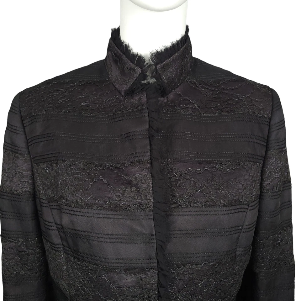 ALBERT NIPON NIGHT Conjunto de 2 piezas para mujer Talla 8 Negro Seda Satén Encaje Chaqueta Falda Foto 3 de 4