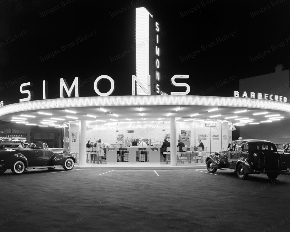 8x10 Print Simon's DriveIn Cafe Wilshire & Fairfax Los Angeles 1939