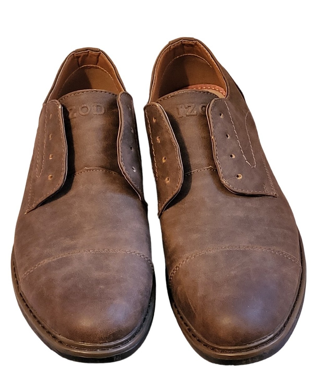 Izod Men's Leather Oxford Shoes Size M Brown Tan Heel Wear No