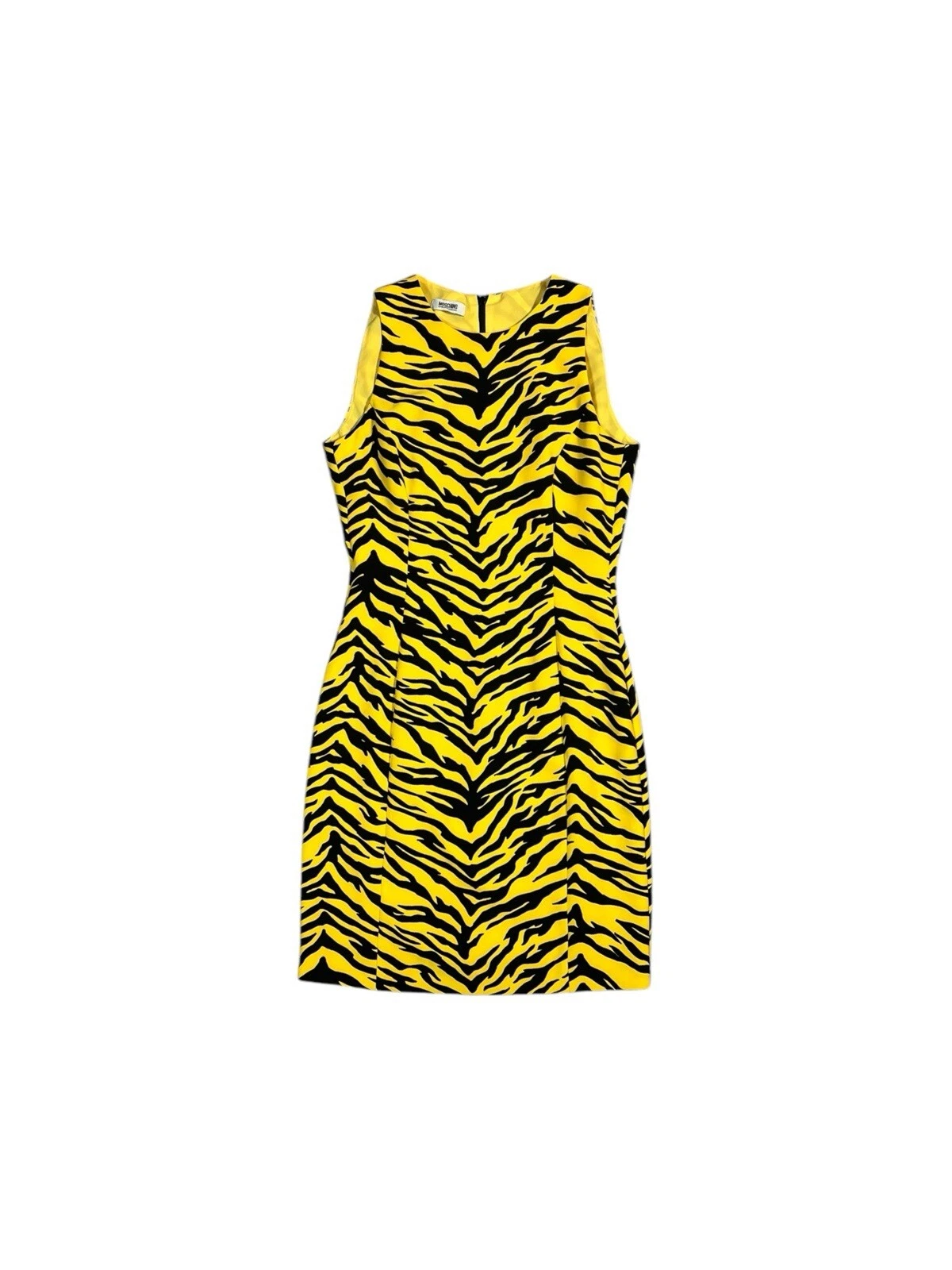 Moschino Mini Abito Donna Economico E Chic Senza Maniche Motivo Animali Giallo Tg 8