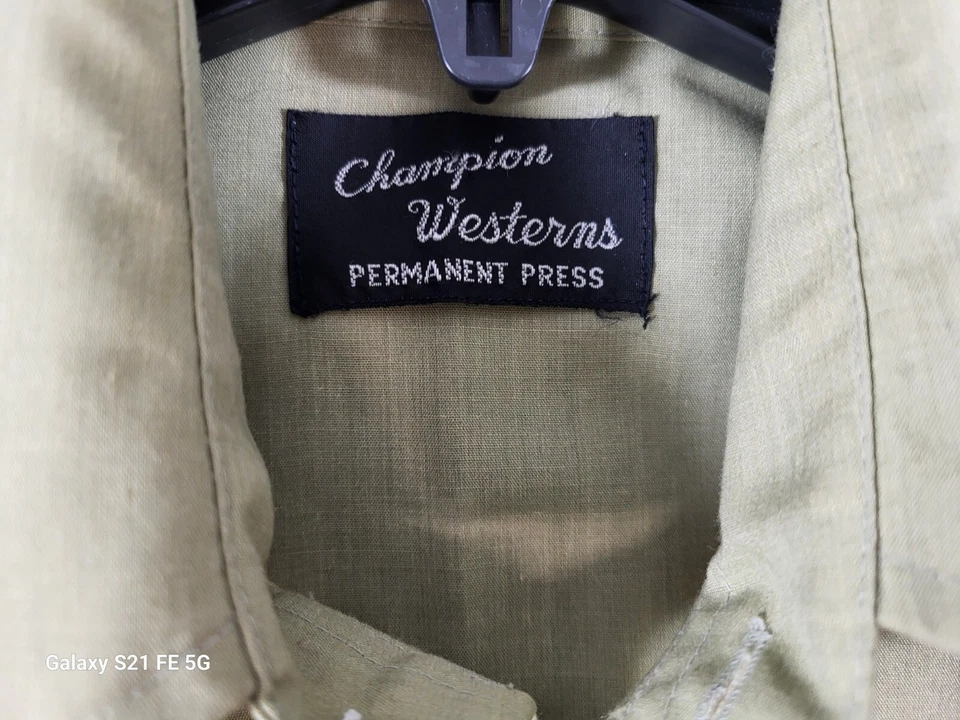 Vtg 70's Champion Westerns Shirt Mens M Sage Green Permanent Press Flap Pockets - Image 4 of 4