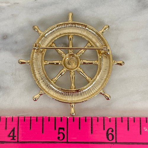 Spilla vintage anni 80 tono oro bianco NAVI RUOTA barca a vela spiaggia nautica Lg - Foto 5 di 8