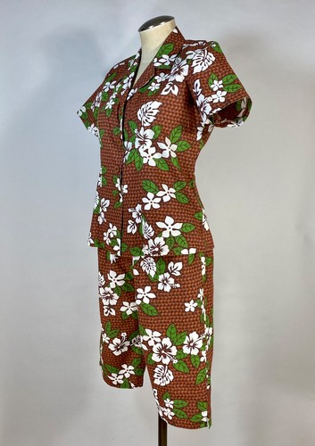 Vintage 1960's-70's 2-pc. Shirt & Shorts ALOHA Hawaiian print cotton-blend set - Picture 2 of 17