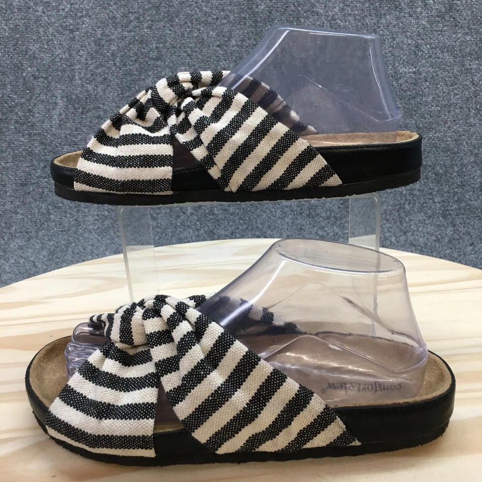 Sandalias Comfortview para mujer 7,5 anchas Reese deslizables planas negras blancas tela sin cordones Foto 2 de 4