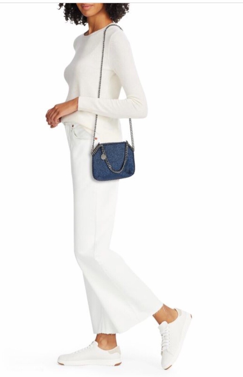 関税なし 送料無料 FALABELLA TINY CROSSBODY BAG Stella Mccartney Tiny Falabella Crossbody Glitter Blue NWT