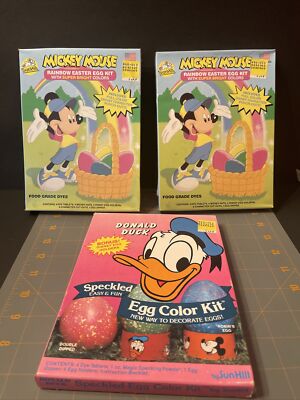 Egg Color Kits Disney MICKEY MOUSE & DONALD DUCK Vintage Lot Of 3 Kits NIB
