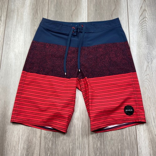 RVCA Swim Trunks Mens 28 Blue Red 