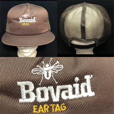Vtg Bovaid Ear Tag Mesh Trucker Snapback Hat Cow Cattle Fairy Farmer Logo Cap