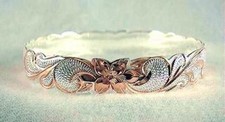 10mm 2Tone Rose Gold Plated 925 STER Silver Hawaiian Princess Scrolls Bangle 8.0