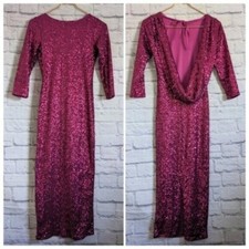 ASOS Sequin Open Back Midi Dress 4 Hot Pink Cocktail Party Glam Slit Sparkle