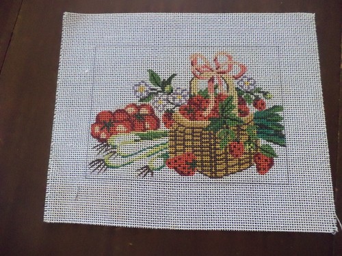Needlepoint Canvas Small Basket of Strawberries