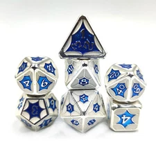 7Pcs/set Metal Polyhedral Dice DND RPG MTG Role Playing Game ,Silver Blue White