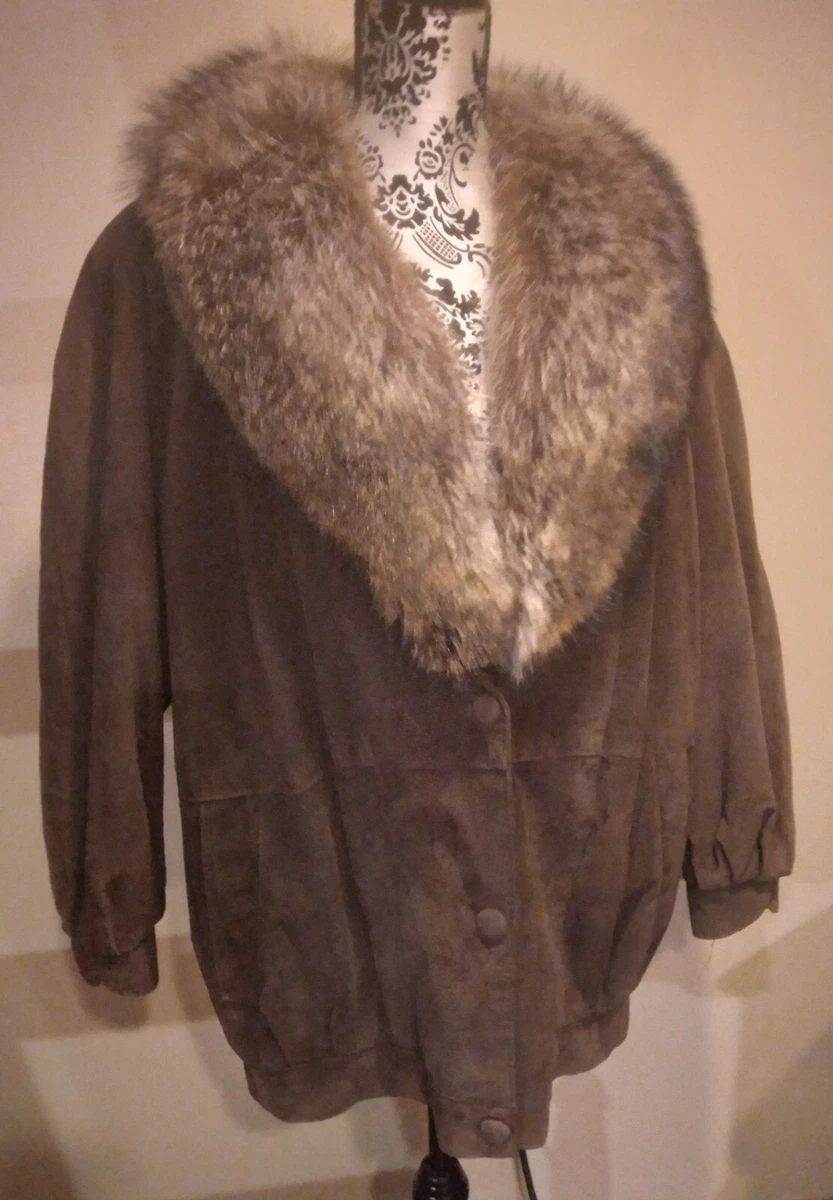 Vintage J. Percy for Marvin Richards Suede Fur Trim Coat Size Small