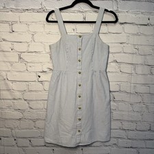 Women’s J Crew Blue White Strip Button Down Sleeveless Summer Mini Dress Sz 4