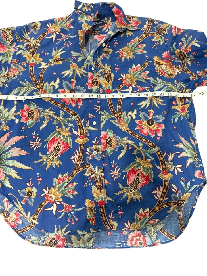 Ralph Lauren Top Button-Up Blue Floral Paisley Shirt Cotton Vintage Women Sz 10 - Image 3 of 4