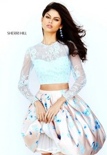 Sherri Hill 2 Piece Dress 0 Lace Open Back Top Mini Floral Skirt Prom Homecoming