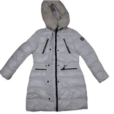 Michael Kors White Long Puffer Coat Faux Fur Hood Women’s Size M Jacket Brandnew