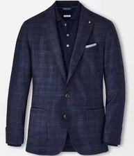 $1295 42R Peter Millar Windham Plaid Sport Coat Navy Blue Wool Blend Blazer