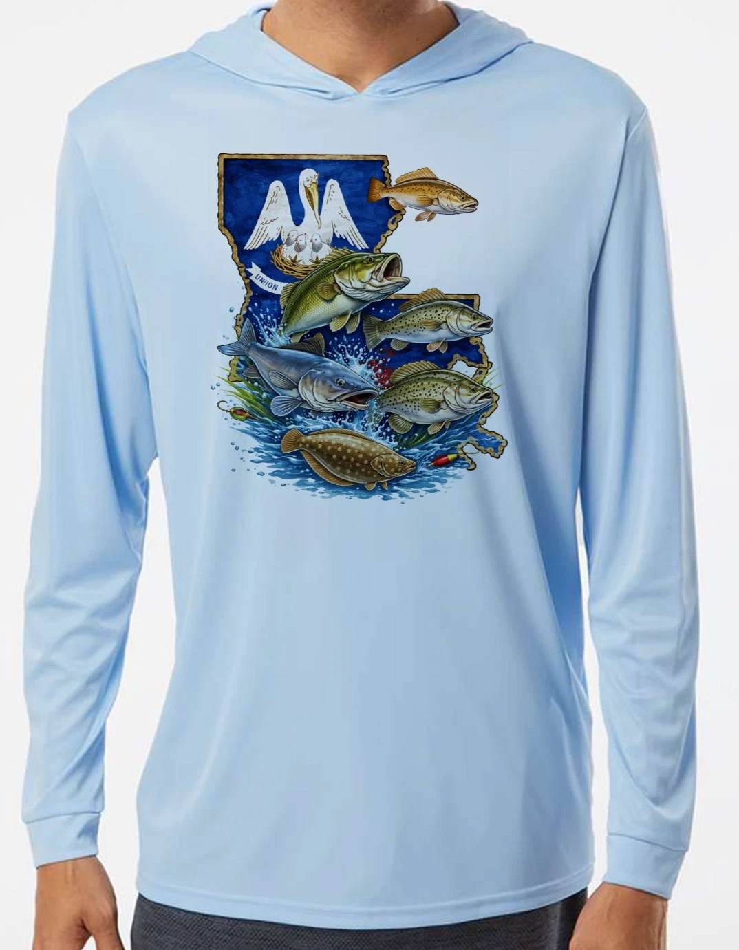 Louisiana Fishing Sun Summer Boat T-Shirt UV Protected UPF 50 Long Sleeve Hood
Opens in a new window