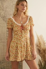 Urban Outfitters UO Floral Lilly Prairie Playsuit Romper Dress Lace XS