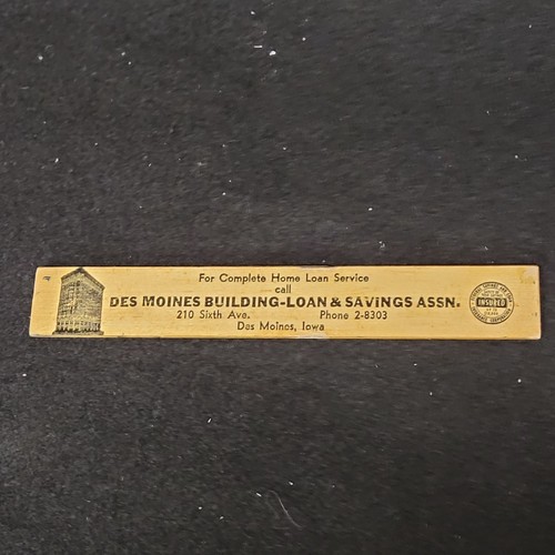 VINTAGE DES MOINES GEBÄUDE - Darlehen und SPARVEREIN WERBUNG 6" Lineal - Bild 3 von 10