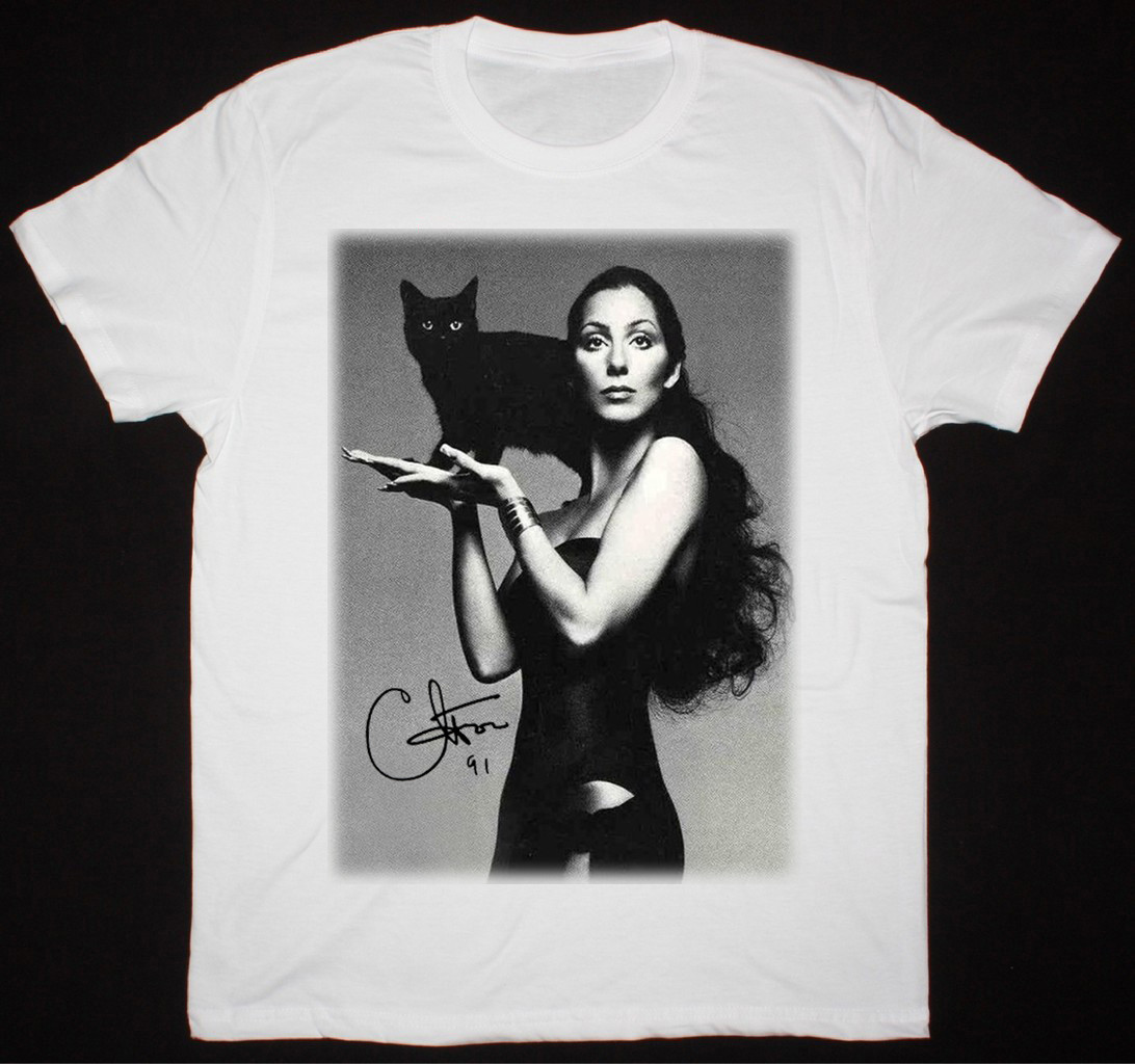 Signature Cher Love Black Cat Shirt Short Sleeve White Unisex S-2345XL