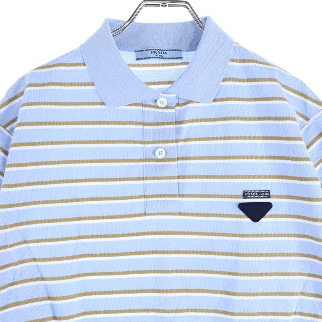 PRADA Cropped Striped Pique Polo Shirt Triangle Patch Cotton Short Sleeve Used a thumbnail 3