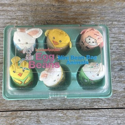 Vtg Knickerbocker Toy 1978 Egg Mini Bean Bag Animal Set Bunny Chick Sheep Carton