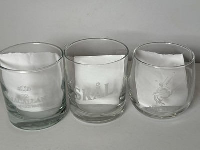Vintage Etched Whiskey Rocks Glass Set Macallan Remy Martin Skal Barware