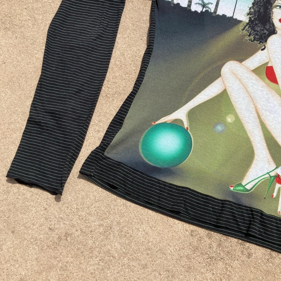 Top Custo Barcelona tamanho M algodão vintage anos 90 ano 2000 diva de Hollywood impressão gráfica - Imagem 4 de 4