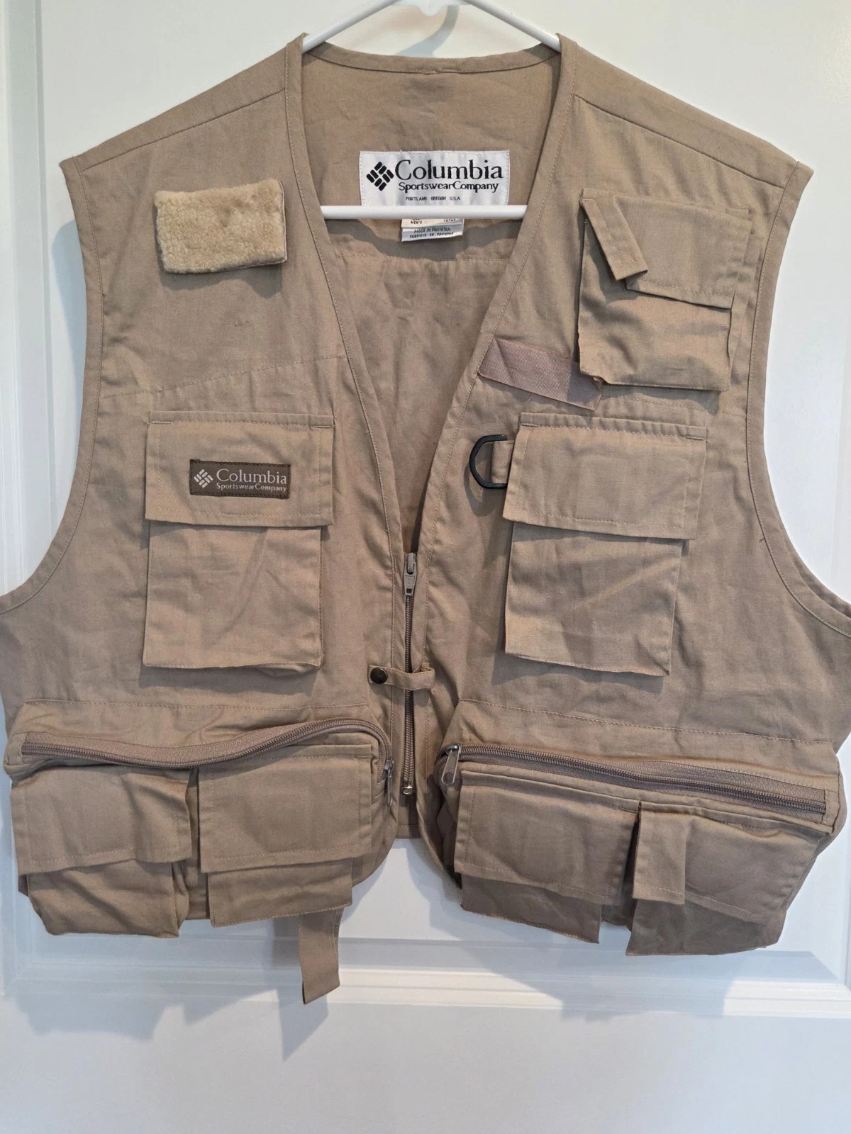 Vintage Columbia Sportswear Fly Fishing Vest Size S/M Mens Khaki Canvas