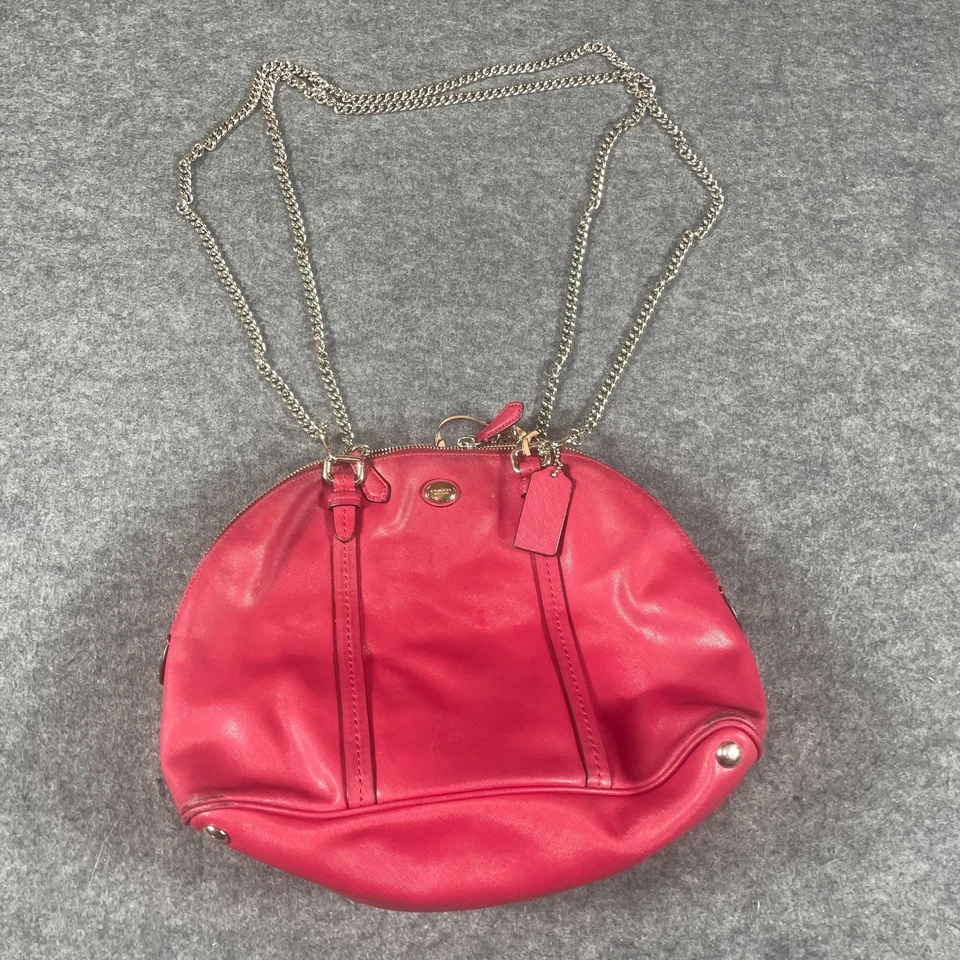 Cartera Coach Rosa Cúpula Cartera Metal Cadena Correa Bandolera Bolsillos Cuero Y2K Foto 3 de 4
