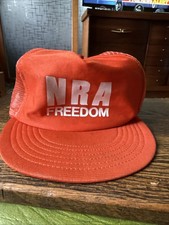Vintage EUC NRA Freedom Gun Rights Trucker Hat Orange Mesh Snapback USA Made