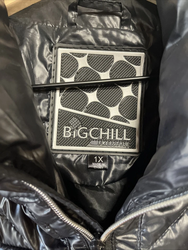 Big Chill Freestyle Puffer Mujer 1X Negro Cremallera Completa Cuello Bolsillos Y2K Foto 4 de 4