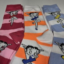 Betty Boop Socks 3 Pair Striped Red Blue And Orange New Without Tags