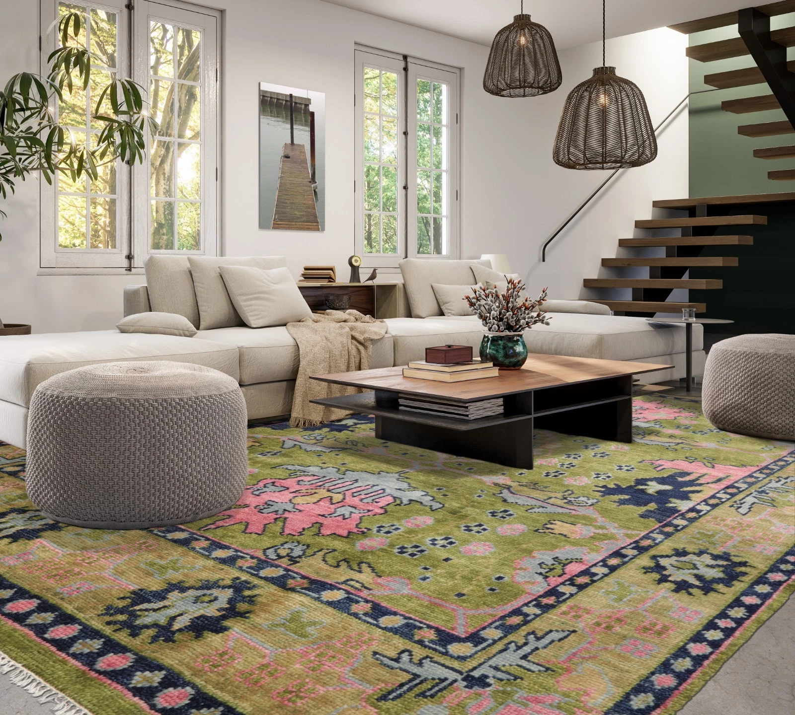 LoomBloom William Morris Multi Size Turkish Oushak Hand Knotted Wool Area Rug