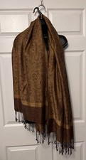 70 Pashmina 30 Silk Scarf/ Head Wrap Browns Gold Paisley